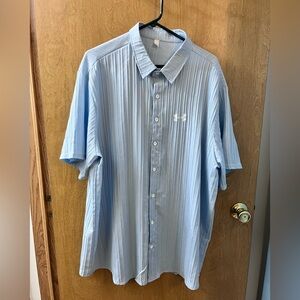 Mens Under Armour Sky Blue Button Down Shirt Short Sleeve Size 4XL EUC